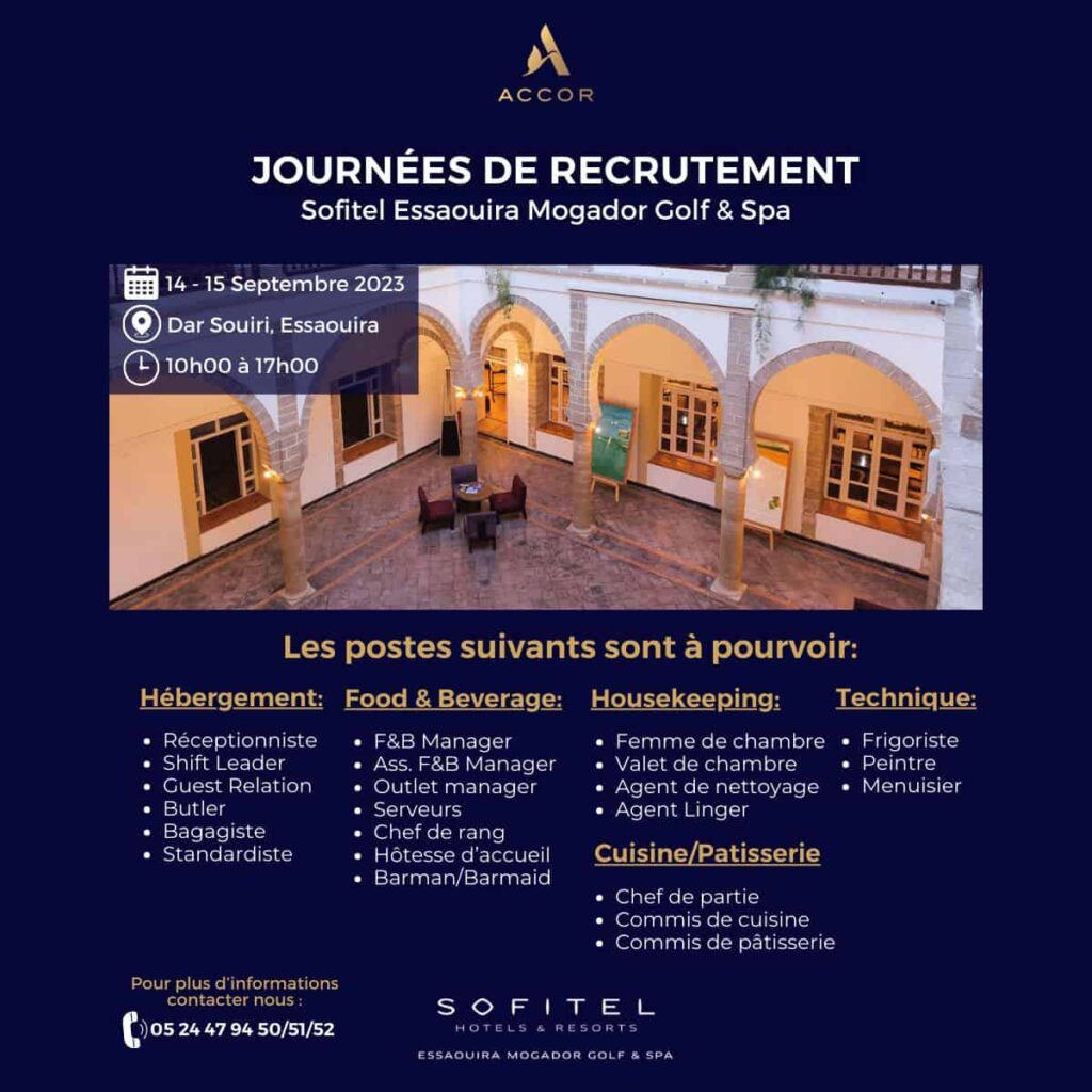 Journees de Recrutement Sofitel Essaouira 14 et 15 septembre 2023